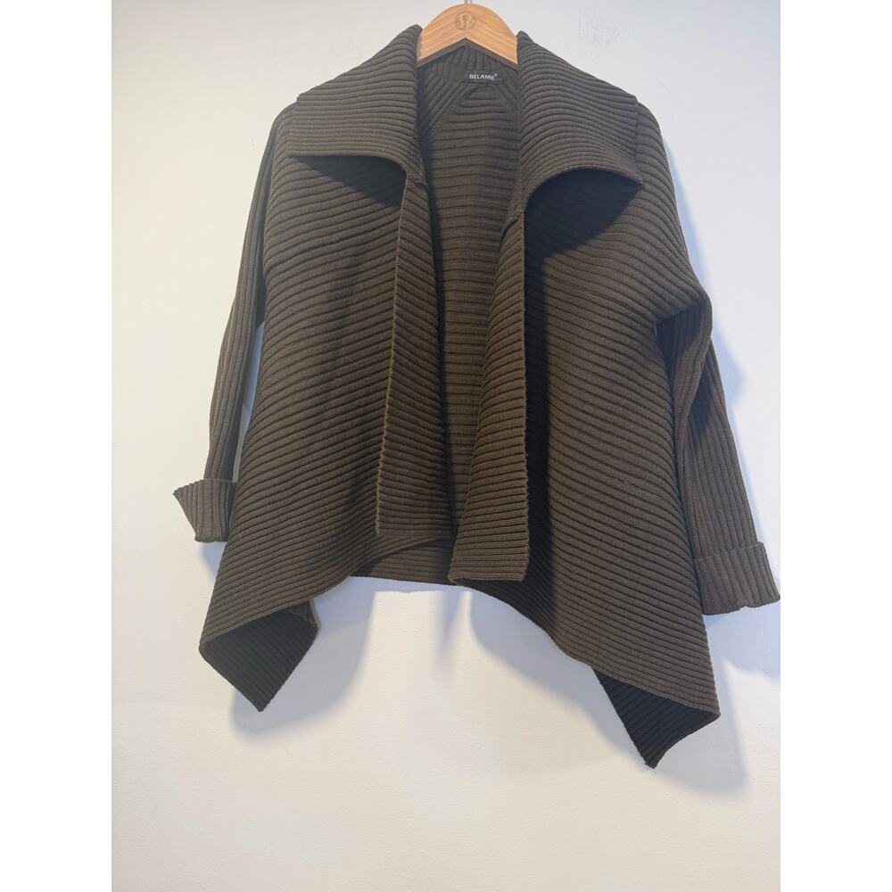 Belamie Open Waterfall Cardigan Chunky Knit Sweater Brown Sm/Med JL